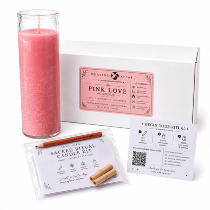 Pink Love Manifestation Candle Kit – 8" Ritual Prayer Candle with Intention Scrolls, Pencil & QR Guide, Self-Love, Harmony & Relationships