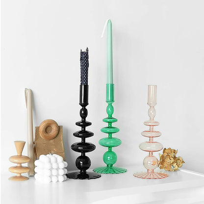 LKXHarleya Glass Candlesticks Holders, Retro Glass Candle Holder for Taper Candle Table Centerpiece Wedding Party Home Decoration, Transparent