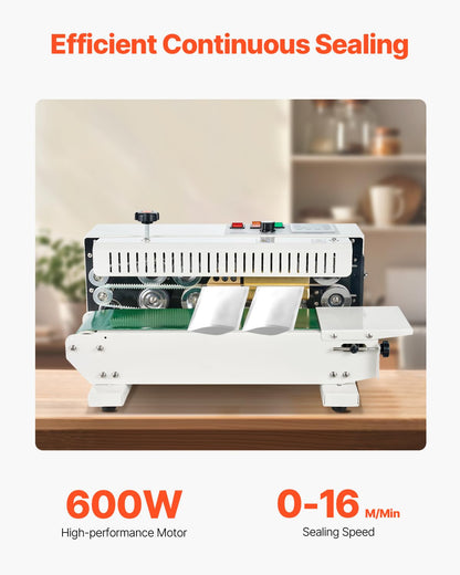 VEVOR Continuous Bag Band Sealing Machine, 0.24-0.47 in/6-12 mm Seal Width, Horizontal Band Sealer Machine with Digital Temperature Control, Carbon Steel Bag Sealer for 0.02-0.8 mm Plastic Bags Films
