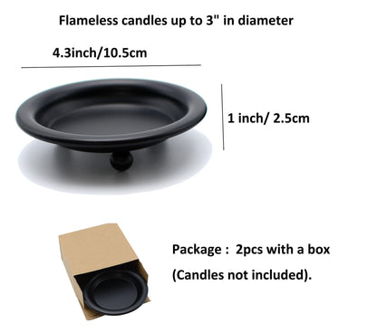 2 Pack Black Decorative Iron Plate Candle Holder 4.33'' Candle Stand Metal Saucer Style Decorative Iron Plate for Pillar/Scented/Flameless/Ball Candles Wax Candles, Incense Cones Spa Weddings (Black)