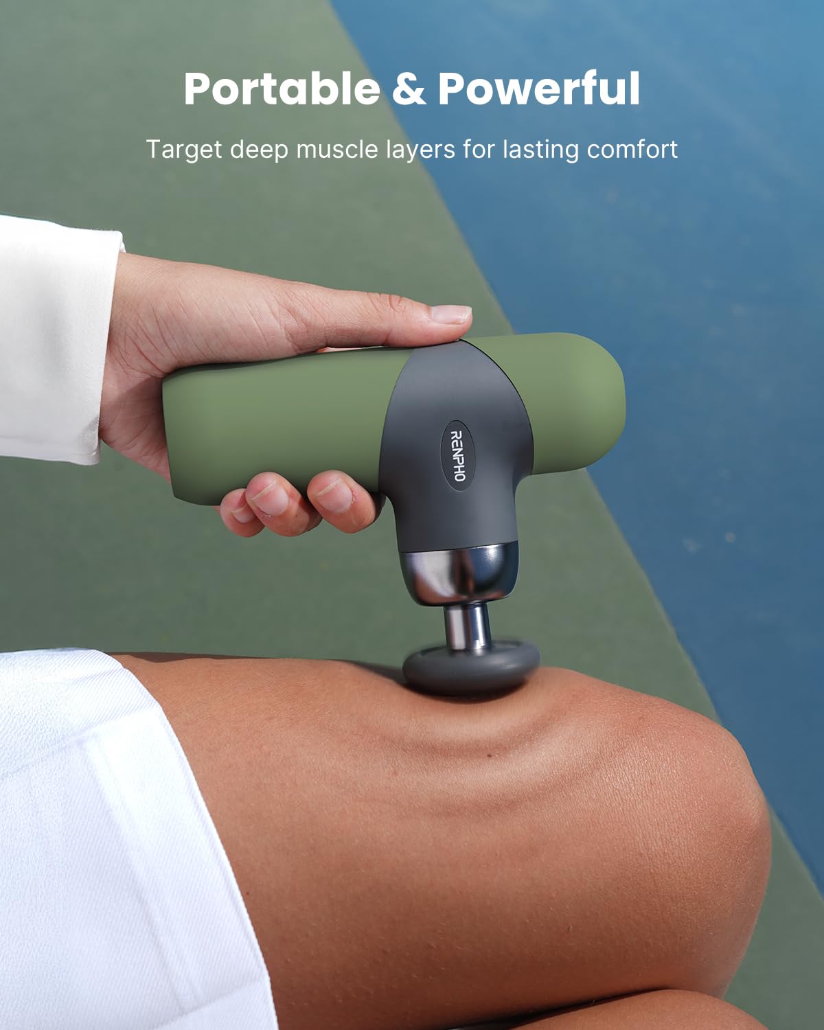 RENPHO Mini Thermal Massage Gun with Heat, Portable Deep Tissue Percussion Massager, Color Silicone Sleeves Travel Size with Carry Case, Grey