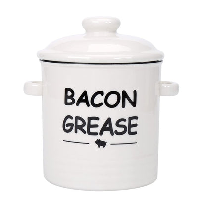 SOLIGT Ceramic Bacon Grease Container with Strainer - 600ml / 20oz Farmhouse Bacon Grease Keeper with Easy-Grip Handle, Bacon Fat Can for Grease Drippings and Storage - Creamy-white