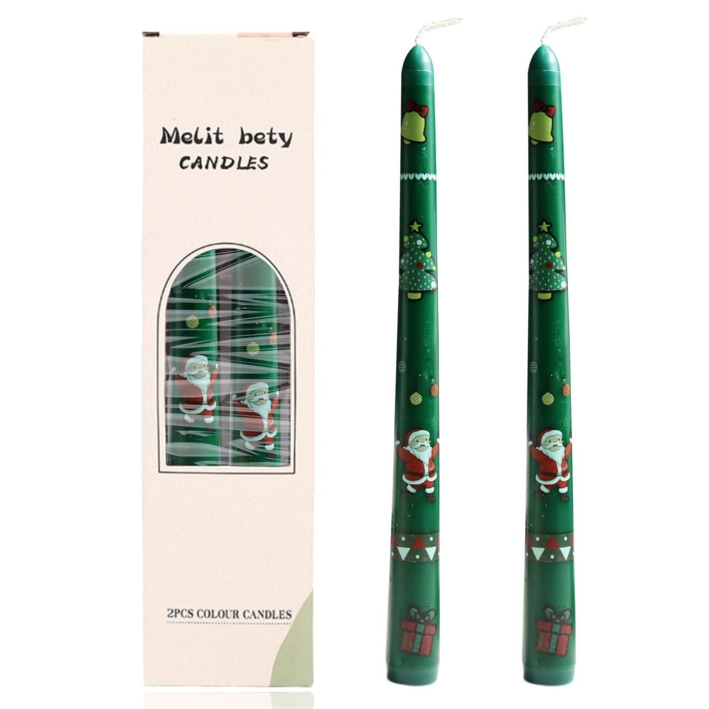 2 Pack greenTaper Candle 10 Inch Candles,Candlesticks Unscented Tapered Candl Set for Decor Wedding Party Dinner,Valentine's Day,Various Festivals to Celebrate (A Printed Candle, Dark Green)