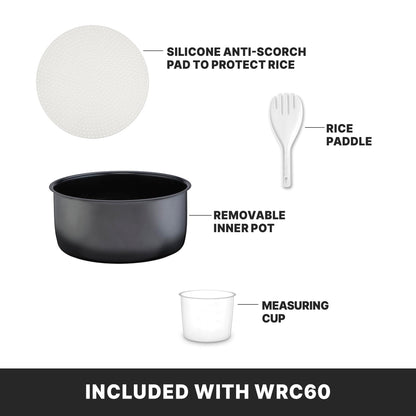 Waring Commercial Rice Cooker, 60-Cup Cooked (30-Cup Raw) Capacity, PFAS-Free Ceramic Inner Pot, Keeps Warm for 8 Hours, Double-Wall Stainless Steel Construction, Restaurants & Catering, WRC60