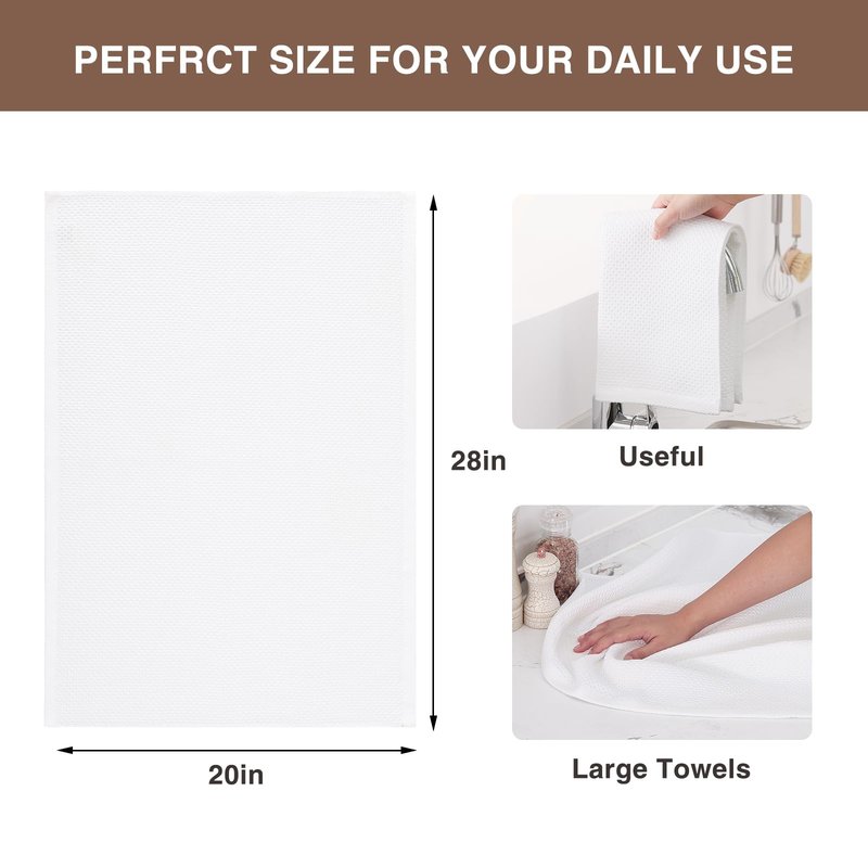 Homaxy 100% Cotton Oversized Waffle Weave Kitchen Dish Towels, Ultra Soft Absorbent Quick Drying Cleaning Towel, 20x28 Inches, 8-Pack, White