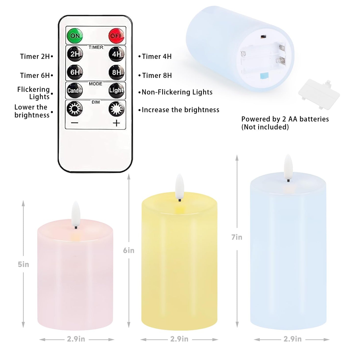 Pastel Flameless Candles, Set of 3 Flickering Easter LED Candles with Remote & Timer, Dimmable Real Wax Electric Pillar Candles Battery Operated, Spring Candles Light for Home Spring Easter Decor