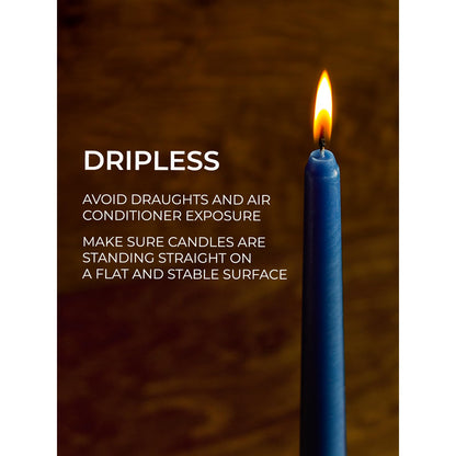 CANDWAX 10 inch Tapered Candles - Set of 12 Dripless Unscented Candlesticks - Perfect for Dinner and Decor Use - Dark Blue
