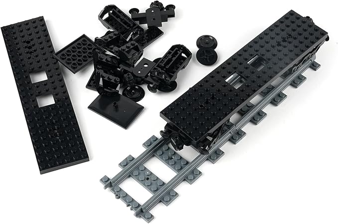 MOC City Creative Building Set – Train Base Wheels Low-Loader Truck &amp Railway Tracks DIY Kit (Compatible with Technical Parts 92339 92088 4025) (2PCS Train Base)