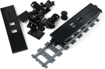 MOC City Creative Building Set – Train Base Wheels Low-Loader Truck &amp Railway Tracks DIY Kit (Compatible with Technical Parts 92339 92088 4025) (2PCS Train Base)