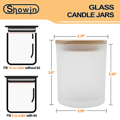 SHOWIN 10 OZ Thick Candle Jars for Making Candles 15 Pcs, Empty Jars with Wood Lids for Candle Making, Sample Container, Frosted White