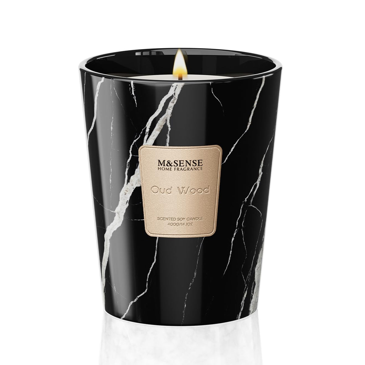 M&SENSE Oud Wood Scented Soy Candle, 3 Wick Highly Scented 14.1 Oz 75H, Aromatherapy Christmas Gift for Women and Men