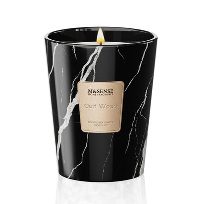 M&SENSE Oud Wood Scented Soy Candle, 3 Wick Highly Scented 14.1 Oz 75H, Aromatherapy Christmas Gift for Women and Men