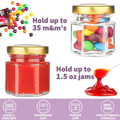 Syntic 60 Pcs Small Glass Containers with Airtight Lids, 1.5 oz Mini Honey Jars for Wedding Favor, Baby Shower, Small Hexagon Candle Jars for Making Candles, Body Butter, Jam, Spices, Herbs, DIY Gift