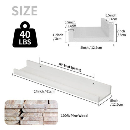 SAUMONIERES Picture Ledge Shelf Floating Book Shelves Set of 2 Wall Mounted Solid Wood for Bedroom Bathroom Living Room Kitchen, 55 Inch White