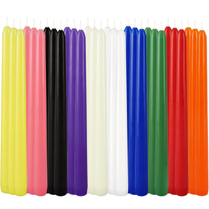 30-Pack 10-Color Taper Candles - 10 Inch Dripless & 10-Hour Burn｜Wedding/Birthday/Home Decor with Premium Wax
