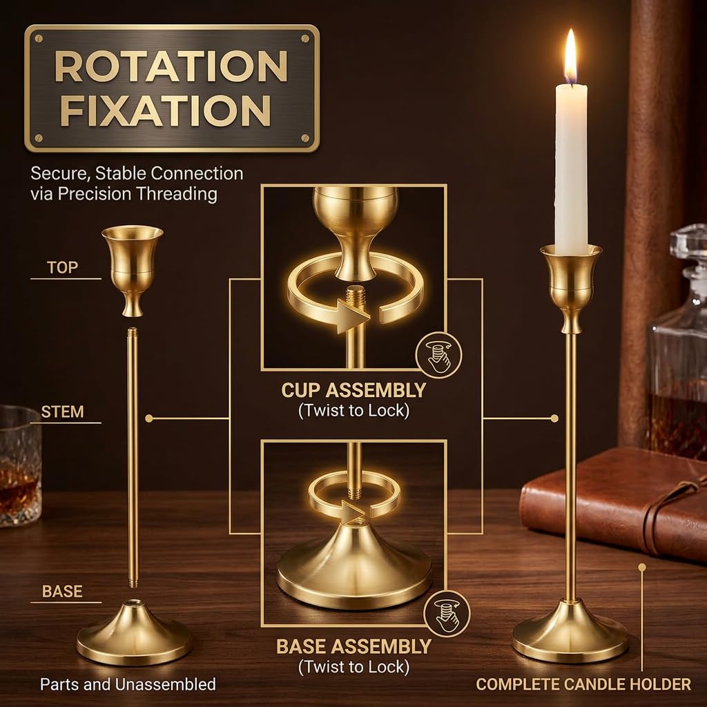 Gold Candle Holders for Taper Candles, 12 Pcs Metal Candlestick Holders, Heavy Base Rustproof Candelabra for Wedding Centerpieces Dining Table Fireplace Christmas Home Decor (Gold)