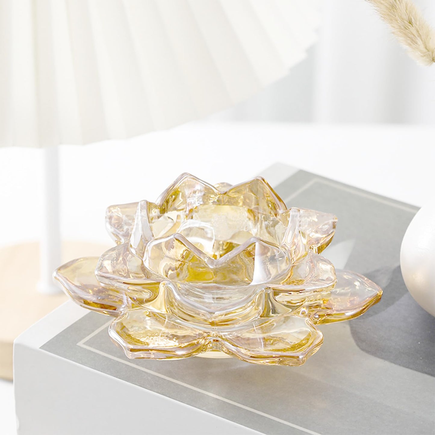 GOLDEAL Lotus Tealight Candle Holders,Set of 8,Gold Glass,Tea Light Holders,Votive Candle Holders Bulk,Pillar Candle Holder for Wedding Party,Baby/Bride Shower Party,Bathroom,Home Table Centerpieces