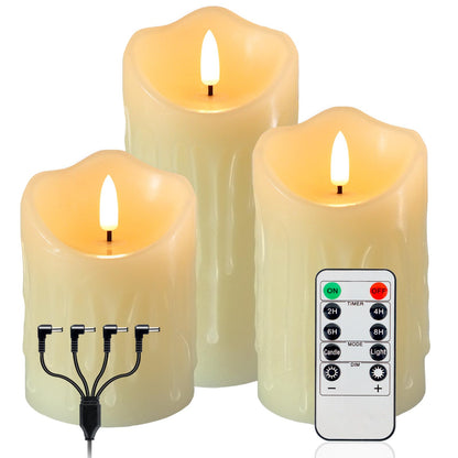 Warmhere Rechargeable Flameless Candles, Flickering LED Candles with Remote and Timer, Long Lasting Ivory Real Wax Electric Pillar Candle for Christmas Home Wedding Decorations, Set of 3