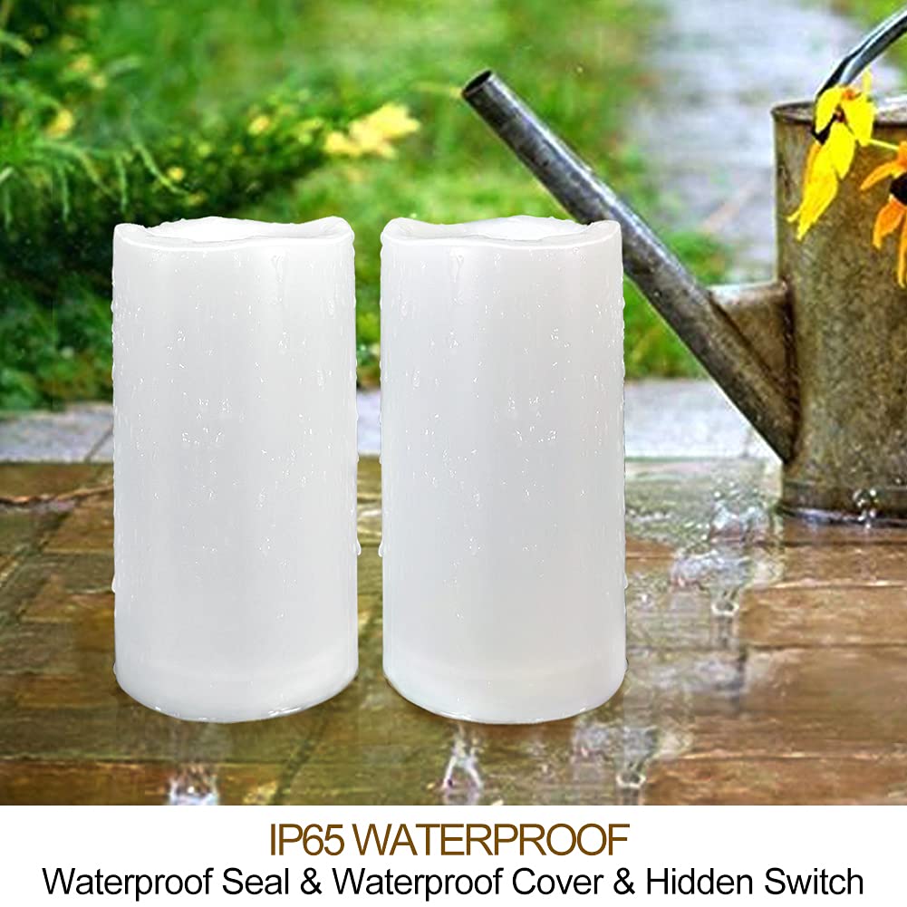 HOME MOST Pack of 2 White 3x6 LED Pillar Candles Outdoor IP65 Waterproof - Pillar Candles Battery Powered with Timer and Remote - Battery Operated Unscented Outdoor Flameless Candles Flickering