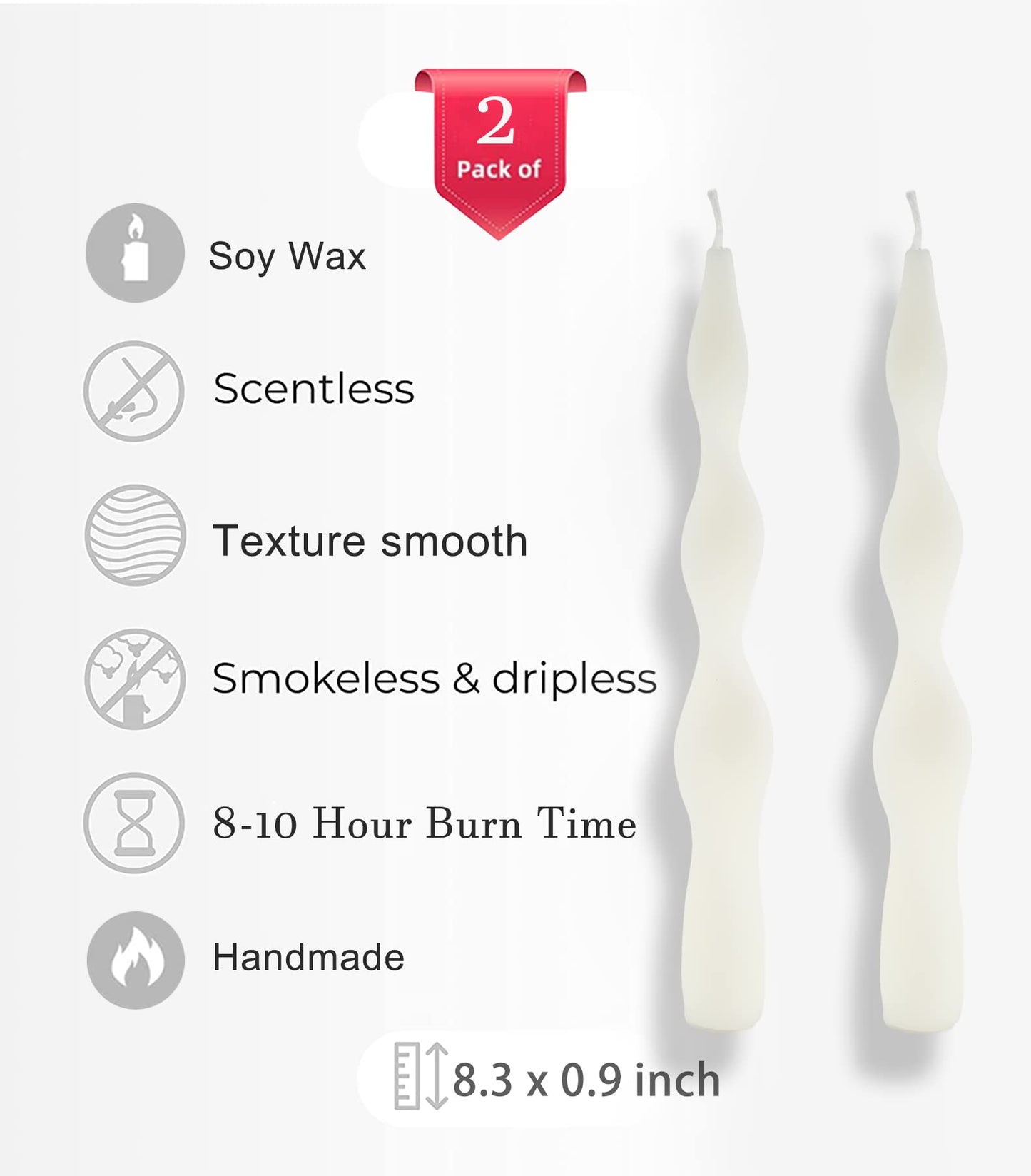 8.3 Inch Spiral Taper Candles Dripless Twisted Taper Candle Handmade from Vegan Soy Wax for Holiday Wedding Party Home Dinner Decoration Party and Any Occasion,Set of 2(Bulewhite)