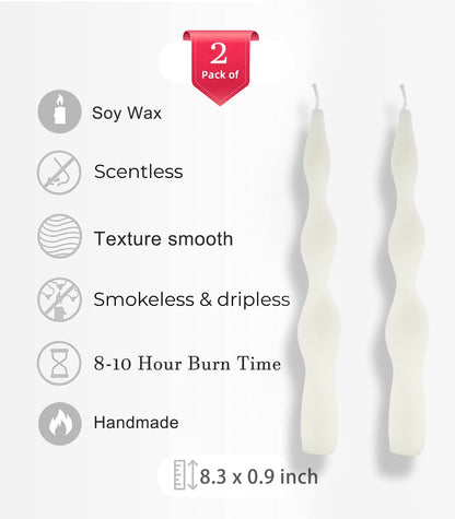 8.3 Inch Spiral Taper Candles Dripless Twisted Taper Candle Handmade from Vegan Soy Wax for Holiday Wedding Party Home Dinner Decoration Party and Any Occasion,Set of 2(Bulewhite)