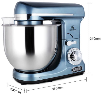 MURENKING Professional Stand Mixer, 6-Qt with Timer, MK37 500W 6-Speed Tilt-Head Food Electric Mixer Kitchen Machine,Plastic (Silver Blue)