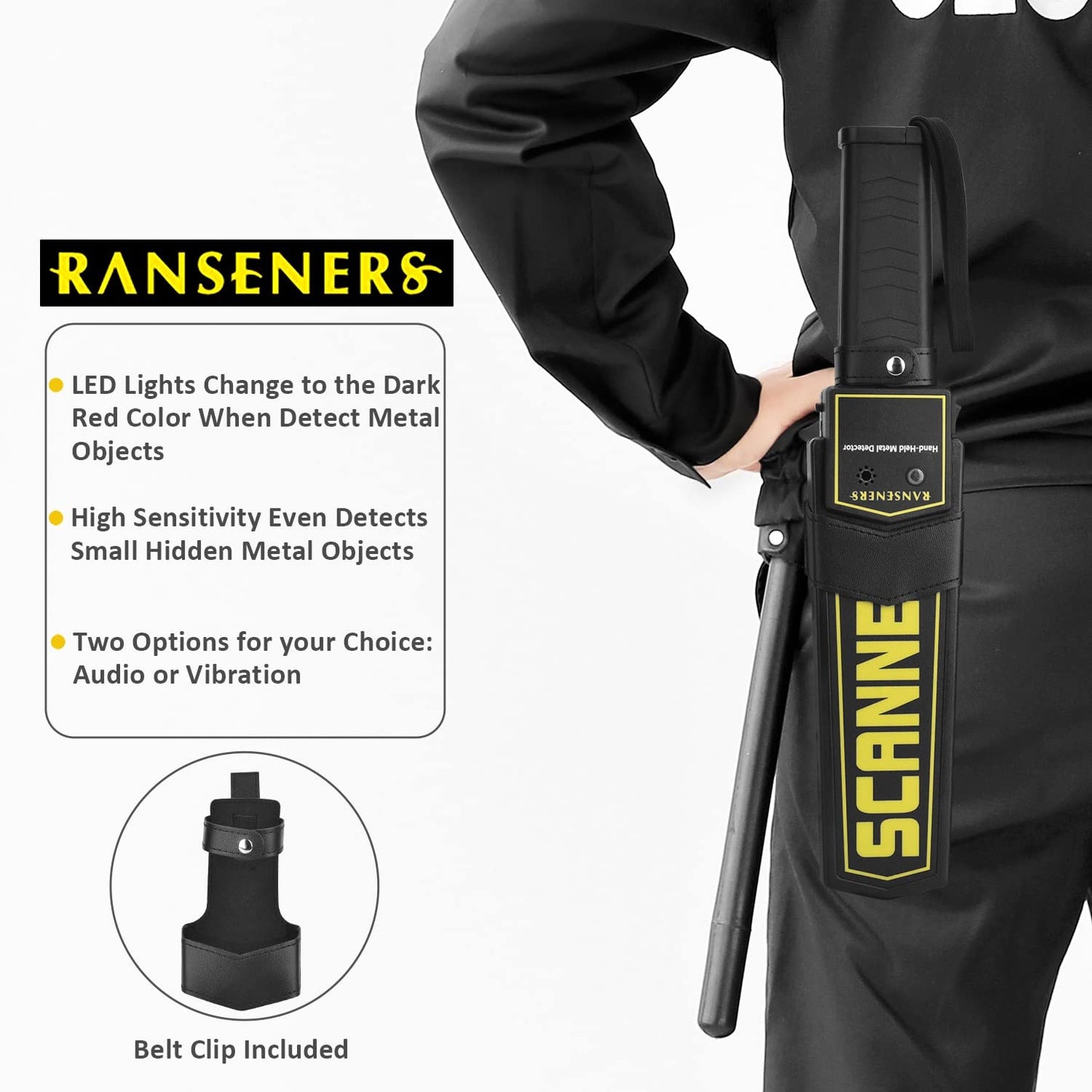 Hand held Metal Detector Wand Security Scanner,High-Sensitivity Security Wand Metal Detector,Portable Adjustable Sound & Vibration Alerts, Detects Weapons Knives Screw (High Sensitivity, Black)