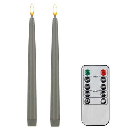 CVHOMEDECO. Flameless Taper Candles with 10-Key Remote, Battery Operated Led Flickering 3D Wick Window Candles Real Wax Finished Home Christmas Party Decor 0.78 x 11 Inch, Pack of 2, Grey