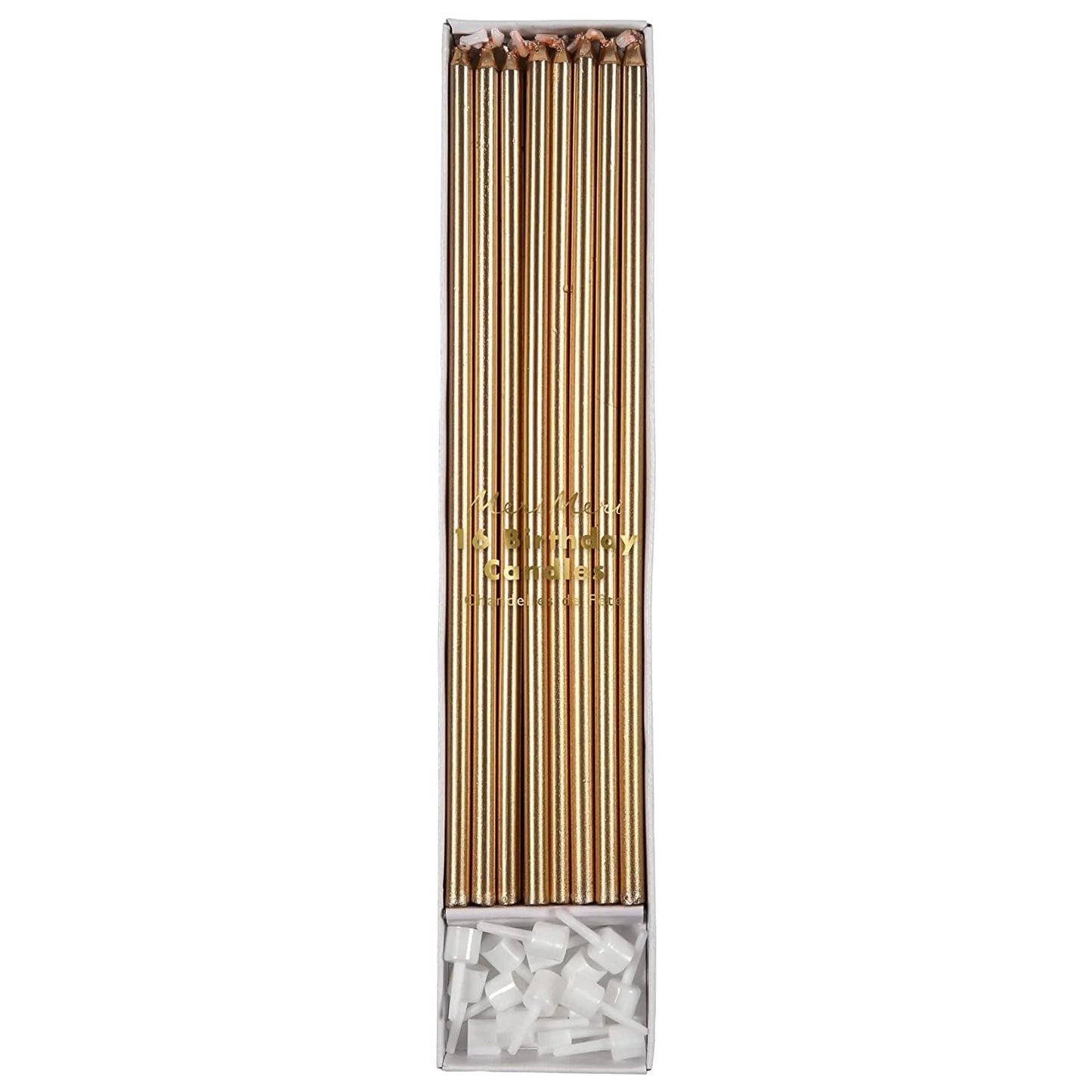 Meri Meri Long Birthday Candles for Cake (Pack of 16), 8.75" Tall Unscented Candles