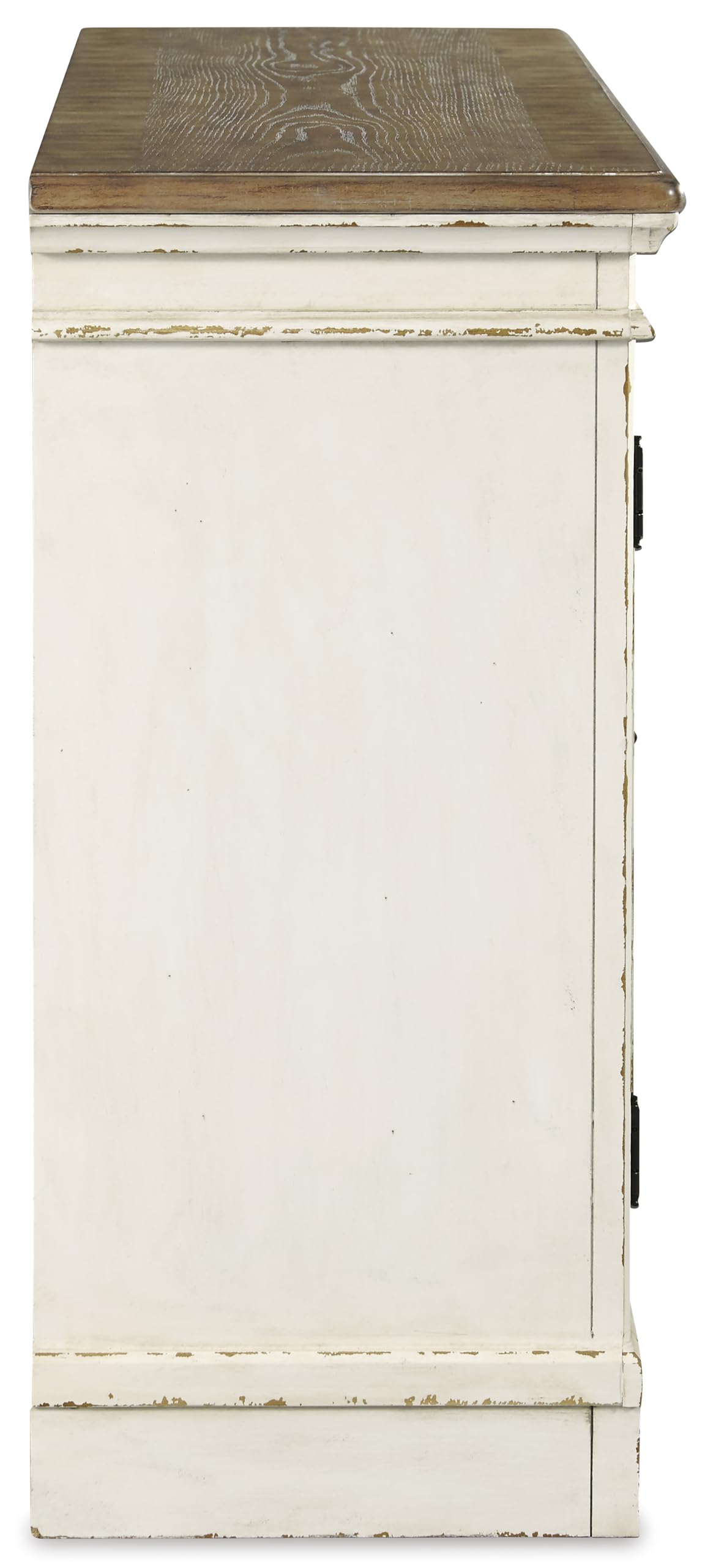 Signature Design by Ashley Realyn French Country Distressed Dining Room Server, 3 Drawers, 2 Cabinet Doors, Wood, 59" W x 17" D x 36.5" H, Chipped White