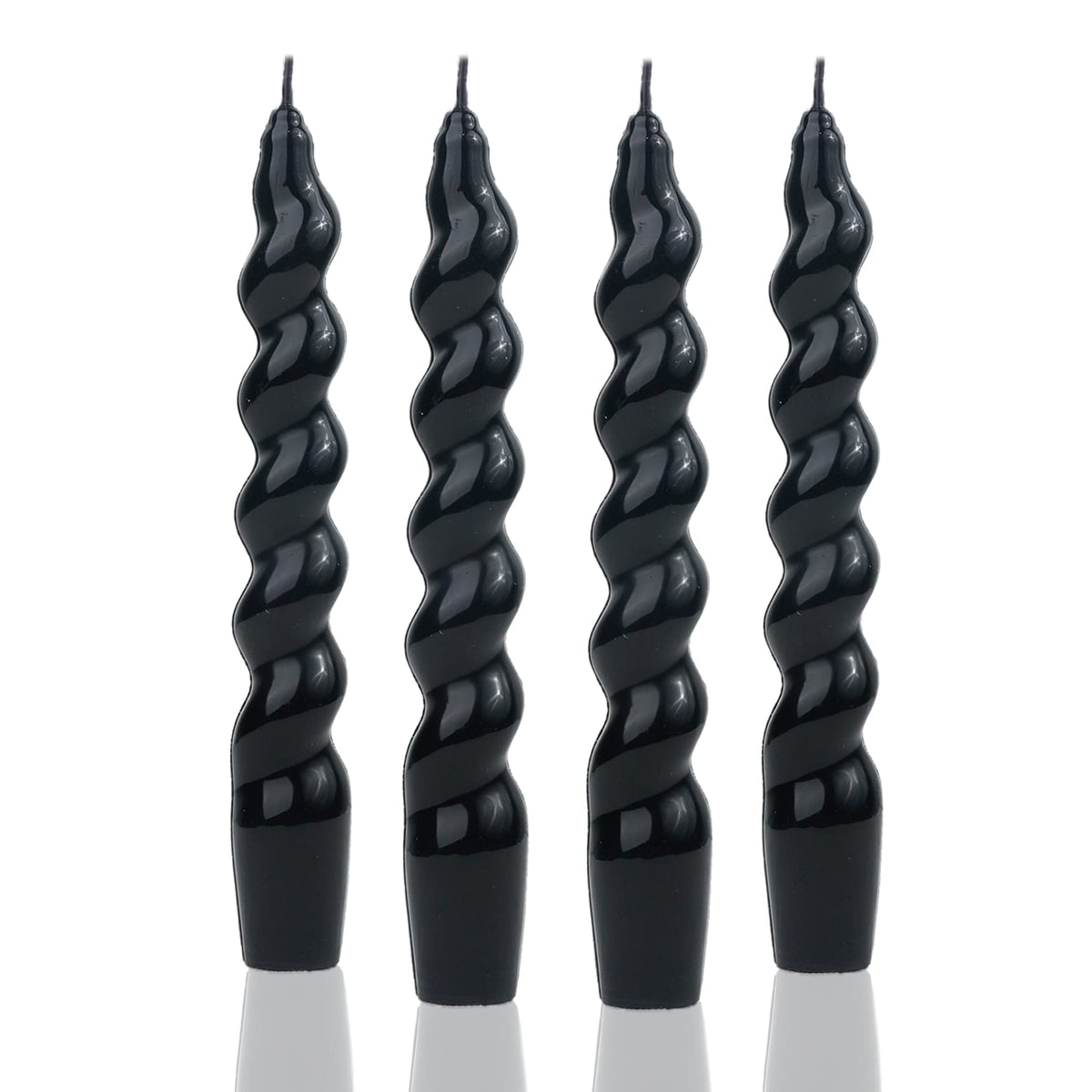 MAITREYA Black Spiral Taper Candles - Conical Stick Candles, Handmade Twisted - Set of 4 for Decoration, Weddings, Party, Church - Unscented, Dripless, 7.5inch