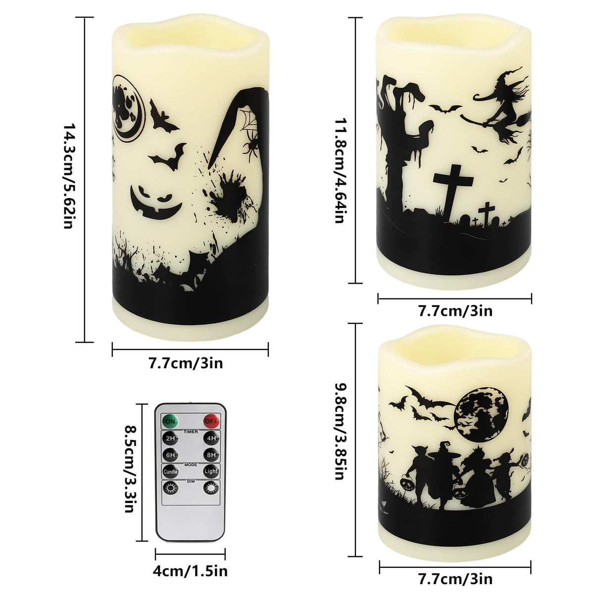 CAKETYCG 12-Pack Halloween Ink Painting Large Electronic Waxes with Remote Control, Flameless LED Candles for Halloween Spooky, Halloween Ambient Sense Artifacts.
