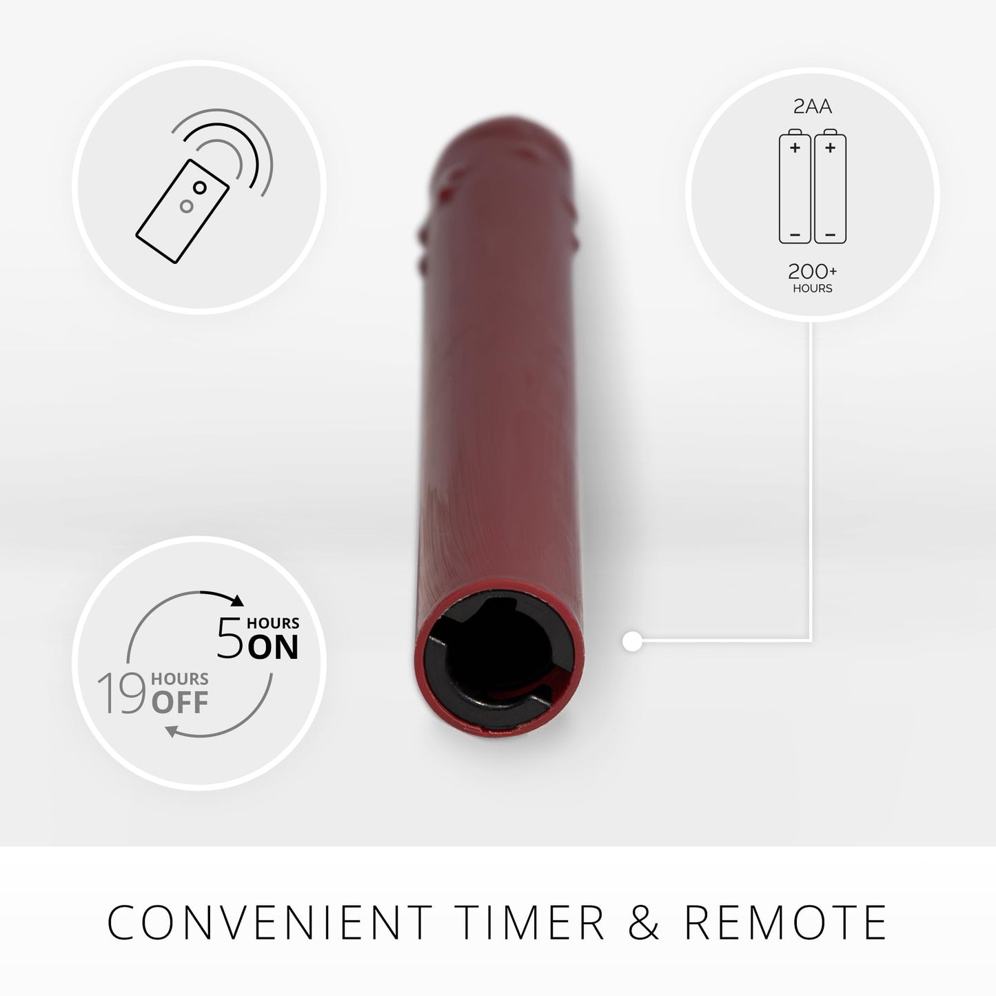 Luminara Burgundy Set of 2 Wax Drip Flameless Candle Tapers (1 x 9.5 inch), Moving Flame LED Candle Unscented Real Wax with Dripped Top Timer Function, Table, Mantel, Holiday Decoration