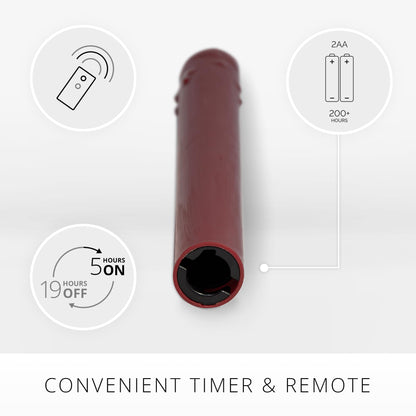 Luminara Burgundy Set of 2 Wax Drip Flameless Candle Tapers (1 x 9.5 inch), Moving Flame LED Candle Unscented Real Wax with Dripped Top Timer Function, Table, Mantel, Holiday Decoration