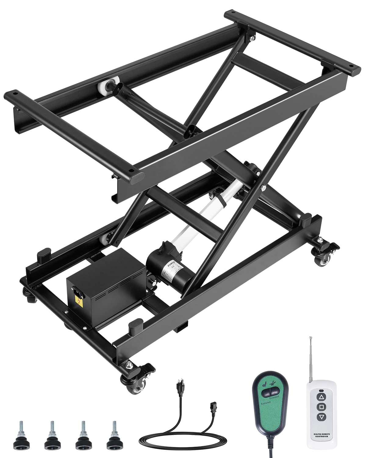 VEVOR Electric Lift Table, 330 lbs Capacity Single Scissor Lift Table, 8-28 in Height Adjustable Lifting Platform, Coffee Table Lift with 4 Wheels, for Material Handling and Transportation, Black
