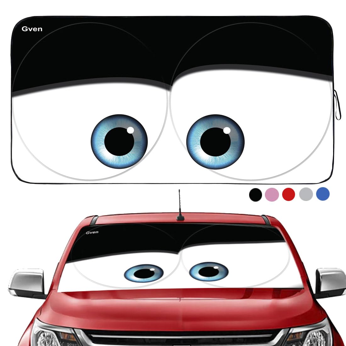 Gven- The Original Patented Car Eyes Windshield Sun Shade 2025 Windshield Cover Automotive Interior Sun Protection Front Windshield Sun Visor Protector Blocks UV Rays Keep Your Vehicle Cool (Black, S)