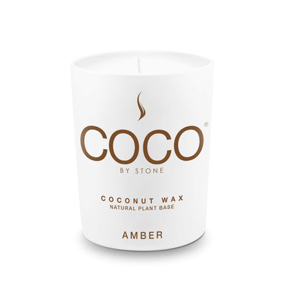 COCO by Stone 6.5oz Candle, Coconut Apricot Wax Candle for Home (Amber), Home Fragrance Product, 1-Wick Candle, Enhances Indoor Aroma, Vegan & Cruelty-Free, Clean Burning, Hand-Poured