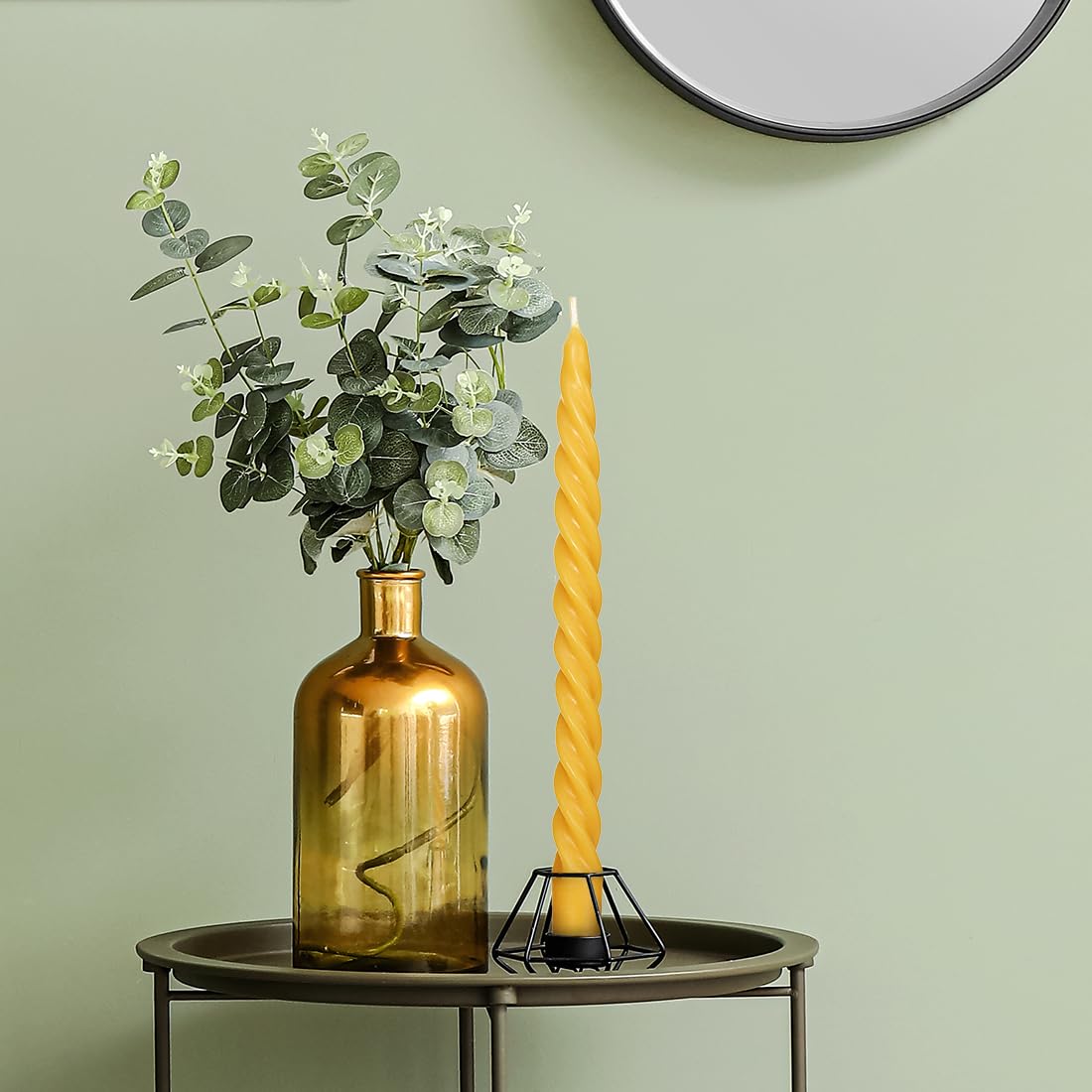 Beeswax Taper Candles Set of 4, Spiral Taper Candle Sticks Dripless Long Candle Sticks for Dinner Wedding Party Christmas Home Decorations - 10 Inch Tall - Yellow