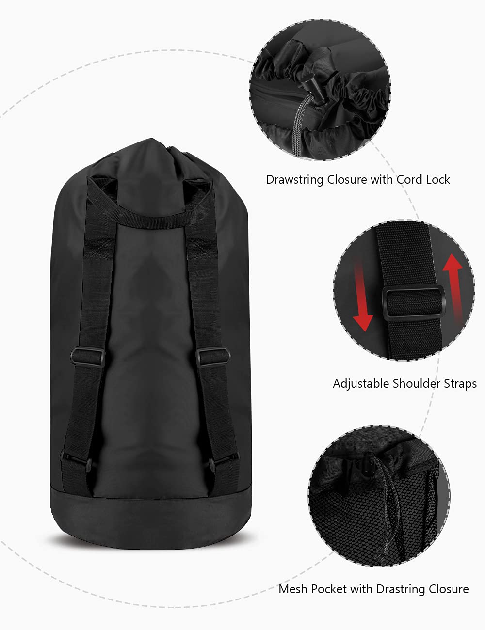 Dalykate Backpack Laundry Bag, Laundry Backpack with Shoulder Straps and Mesh Pocket Durable Nylon Clothes Hamper Bag with Drawstring Closure for College, Travel, Laundromat, Apartment