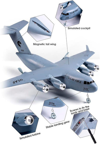 RC Plane Remote Control Airplane 2 Channels RC Airplane C-17 Military Transport Aircraft 2.4GHz EPP Foam Fixed-Wing RC Glider with Gyro and 2 Batteries Easy to Fly for Beginners