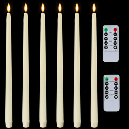 Homemory 15 inches Real Wax Flameless Taper Candles with Remote Timer, 6 Pcs Ivory LED Taper Candles Battery Operated with 3D Flickering Flame, Window Candle Led Candlesticks for Dinners Home Decor