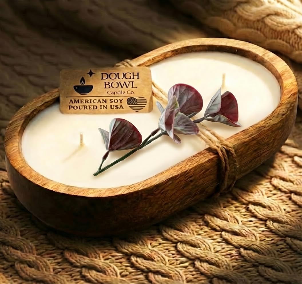 Dough Bowl Candle Co. Eucalyptus Candle - Fresh Scented Candles with 100% Soy Wax for Home, Bath, Kitchen, 10x6 Large 3-Wick Aromatherapy for Women Men, Strong Scented Luxury Home Decor, 40H Burn