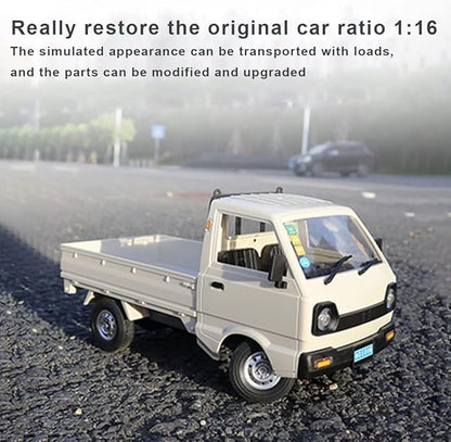 WPL D12 Mini RC Truck for Adults 1/16 Scale 20km/h 2.4G 4CH Remote Control Crawler High-Speed Climbing Truck with LED Lights Cargo Drift Car - RTR / 3 Batteries
