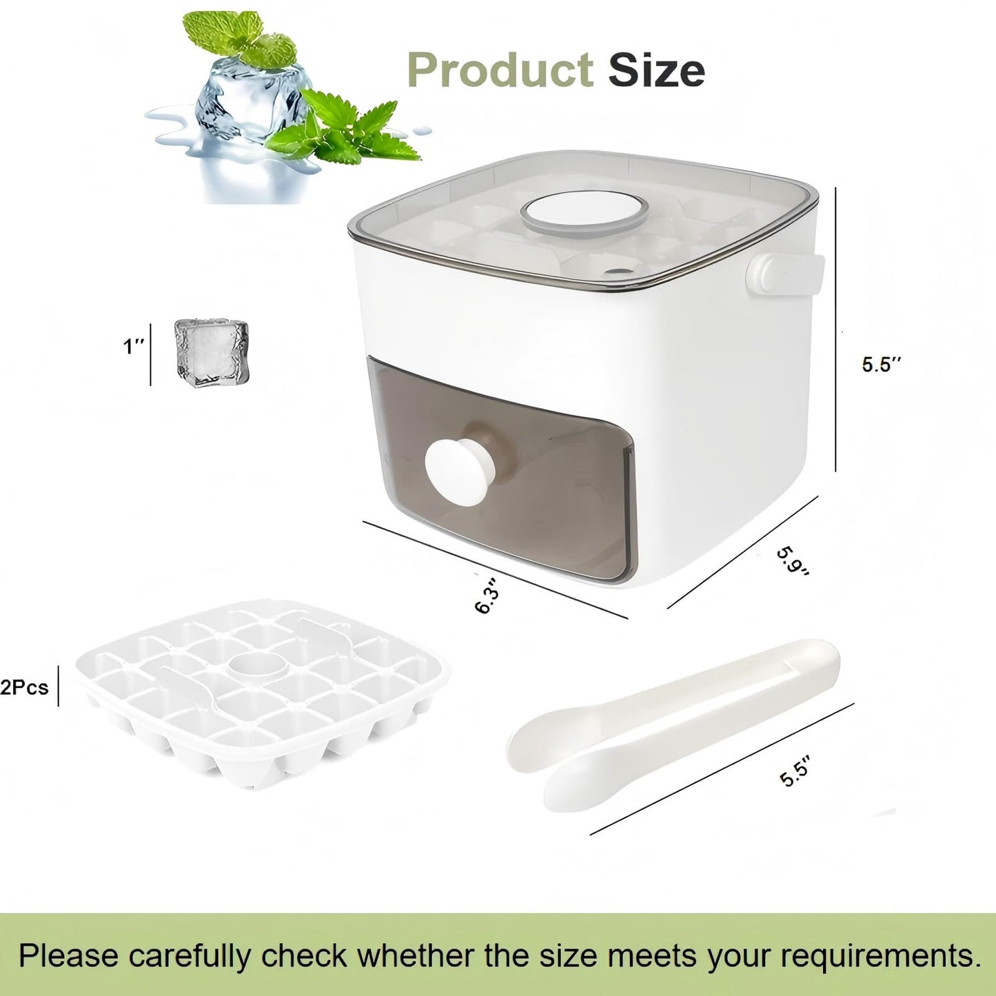Ice Cube Tray with Lid & Bin Ice Maker for Freezer Ice Trays Ice Container- Ice Molds for Whiskey, Cocktail, Coffee Drinks, Beer with Ice Tongs Kitchen Gadgets Tools (White)