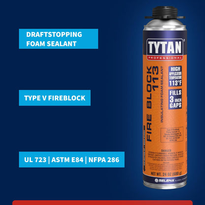 Fire Block 113 Orange Fire Blocking Foam Sealant – 24 oz Gun-Grade Polyurethane Foam for Gaps, Cracks, Walls, Joints, Electrical Outlets & PVC Pipe (12x24 oz) + Precision Max Gun & Cleaner