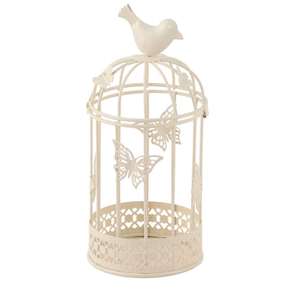 Kikumi Decorative Metal Candlestick for Table Centerpiece, 9.1 X 3.9 Inch Hollow Cage Shape Candlestick Bird Decoration Candlestick for Home Decoration (White)