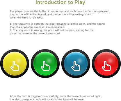 Escape Room Props 5 Colors Buttons Mechanism Press It In Order To Control 12V Magnet Lock For Exit Game Owner Player Adventurer (10 Buttons No Audio)