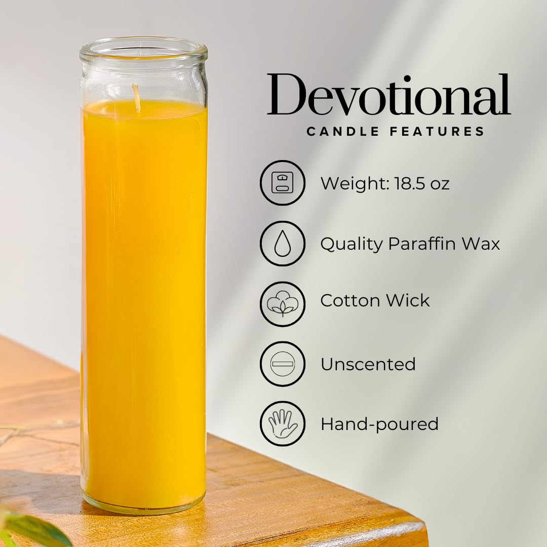 Simply Soson 2x8 inch Yellow Devotional Candles in Glass Jar - 3 Pack - 90 Hours – Prayer Candle - Tall Pillar Candles for Religious, Memorials, Party Decor