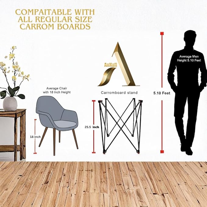 AnNafi® Carrom Stand | Professional Carrom Board Stand | Easy Adjustable &amp Foldable Four Fold Stand with Compact Design | Combination of Full Size Metal Pipe Iron Rod &amp PVC | Indoor Games Fun