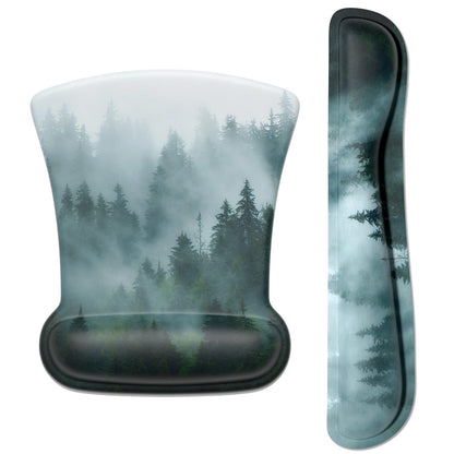 ITNRSIIET Mouse Pad Wrist Support Keyboard Wrist Rest Pad Ergonomic Mousepad Non-Slip Memory Foam Keyboard Pad Easy Typing Pain Relief Perfect for PC Laptop Gaming Office, Fog Forest